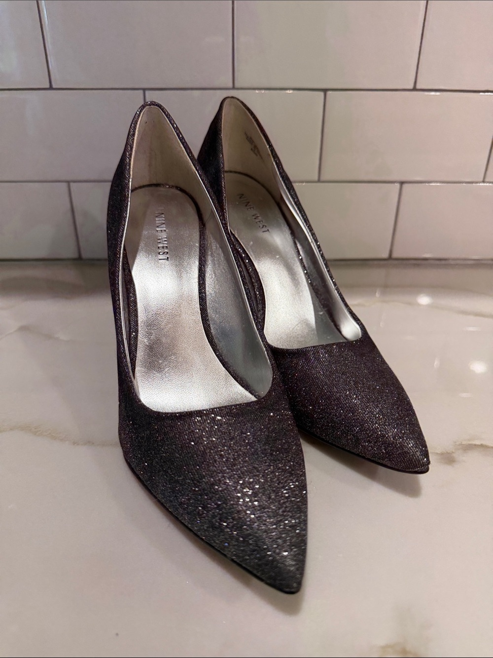 Nine West Black Sparkle Pointed Toe Pumps
